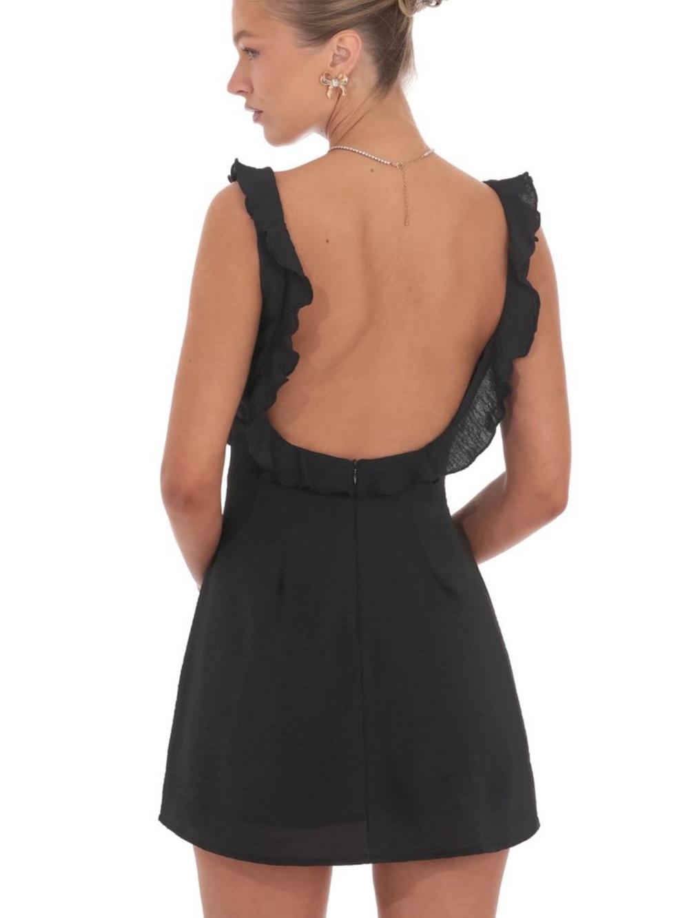 Lucy in the Sky Black Ruffled Open-Back Mini Dress